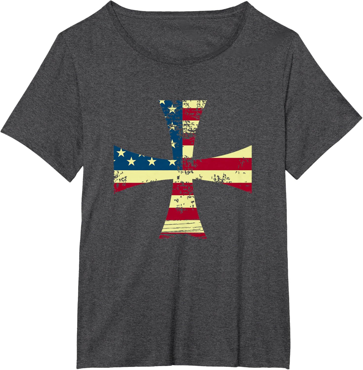 USA Flag Knights Templar - Maltese Cross Silhouette T-Shirt - Dark Heather Grey