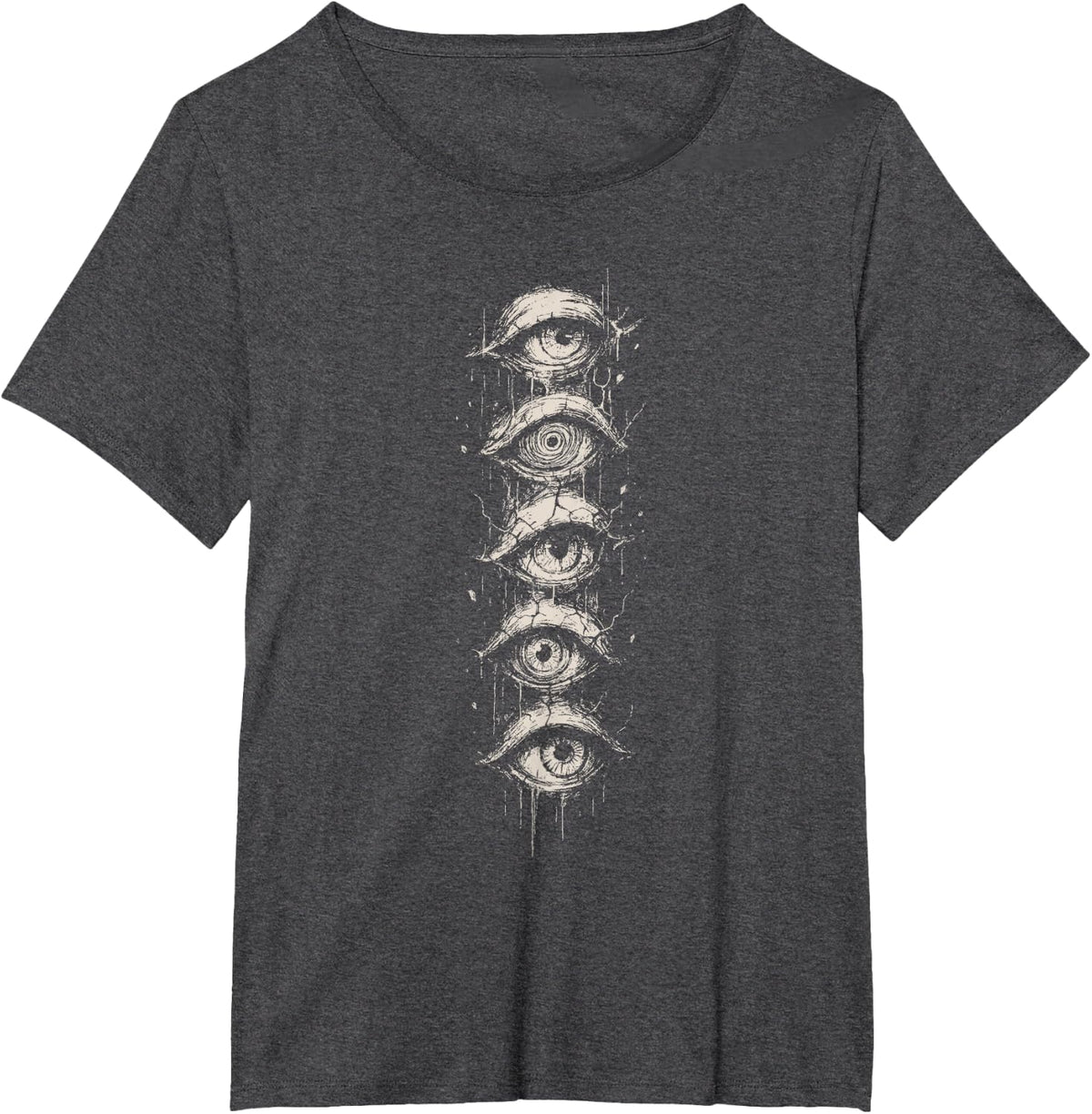 Weird T Shirts Eyes Goth Grunge Alt Y2K Eyeballs Strange Aesthetic Tees - Dark Heather Grey
