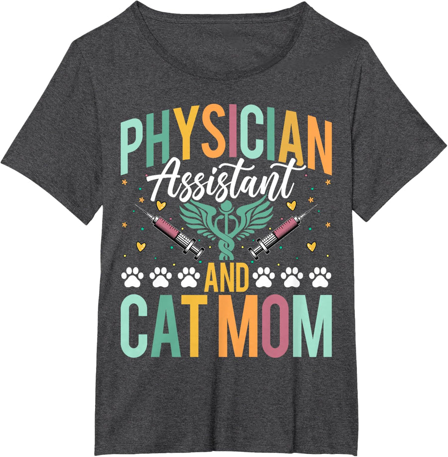 Mothers Day Cat Lover PA Mom Physician Assistant and Cat Mom T-Shirt - Dark Heather Grey