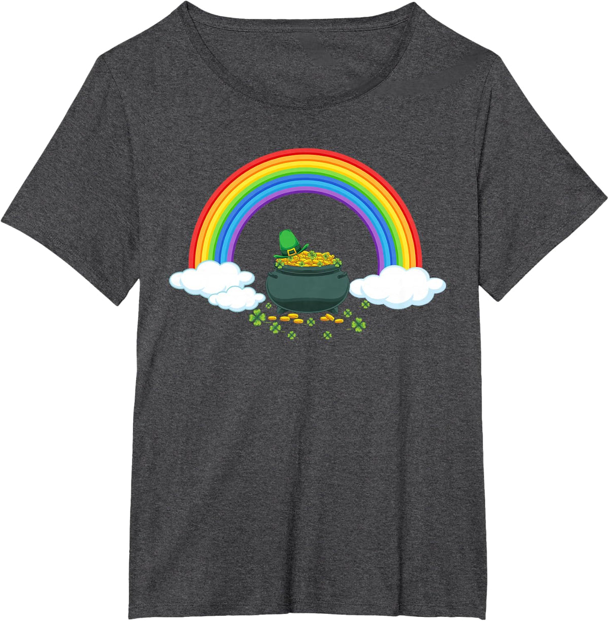 Rainbow Pot Of Gold Irish Shamrock St Patricks Day T-Shirt - Dark Heather Grey