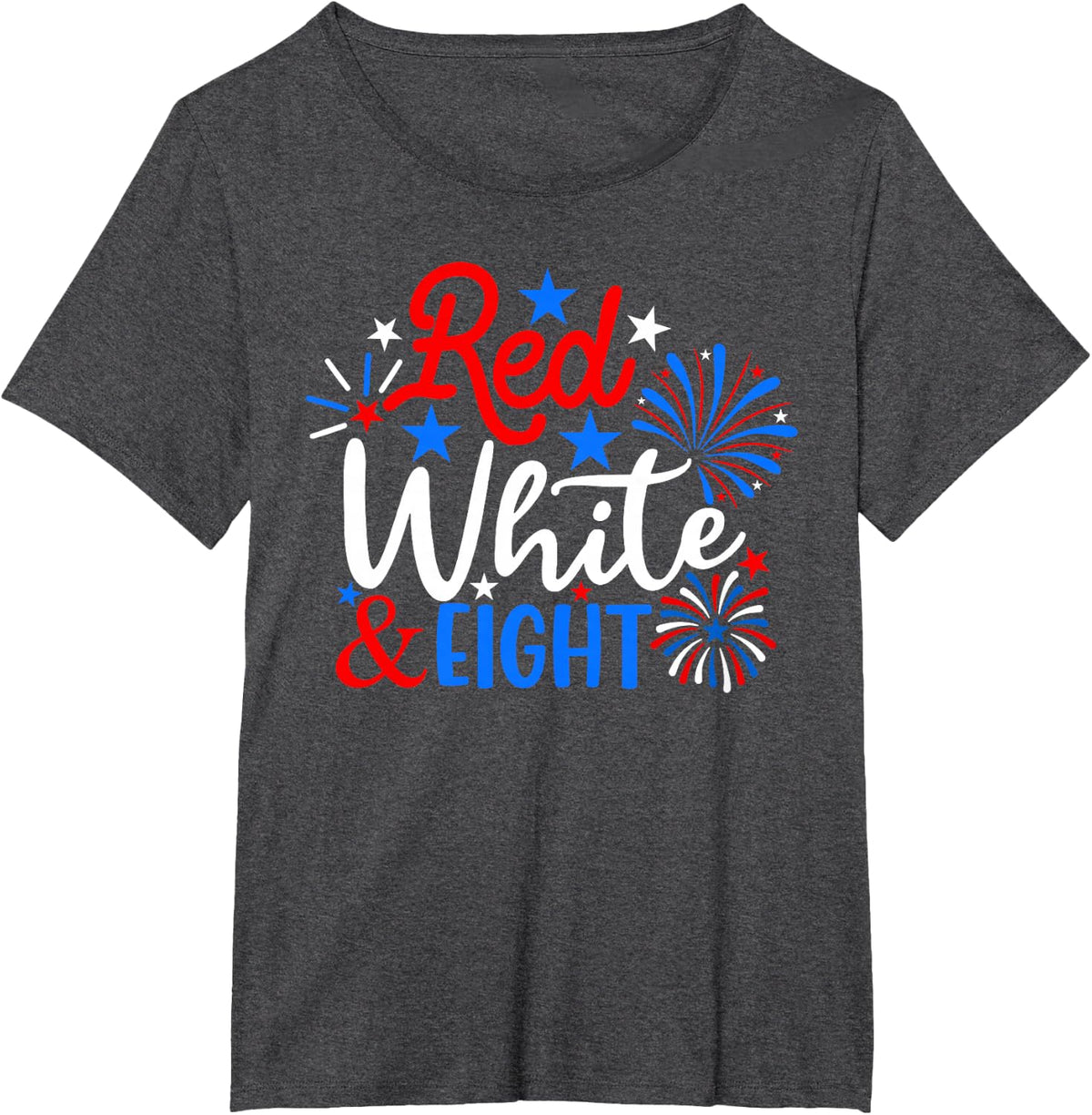 Red White And Eight 4th Of July 8th Birthday Patriotic T-Shirt - Dark Heather Grey