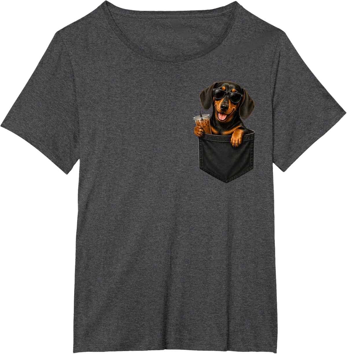 Cool Dachshund Dog Coffee Pocket Men Woman Kids T-Shirt - Dark Heather Grey