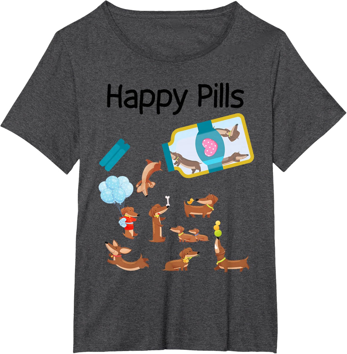 Happy Pills Dachshund Dogs Cute Dachshund Lovers T-Shirt - Dark Heather Grey