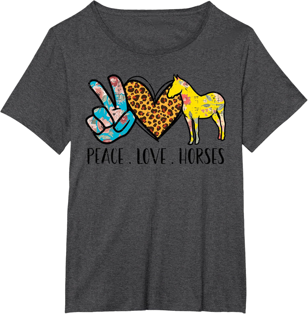 Peace Love Horses Riding Equestrian Gypsy Hippie Women Girls T-Shirt - Dark Heather Grey