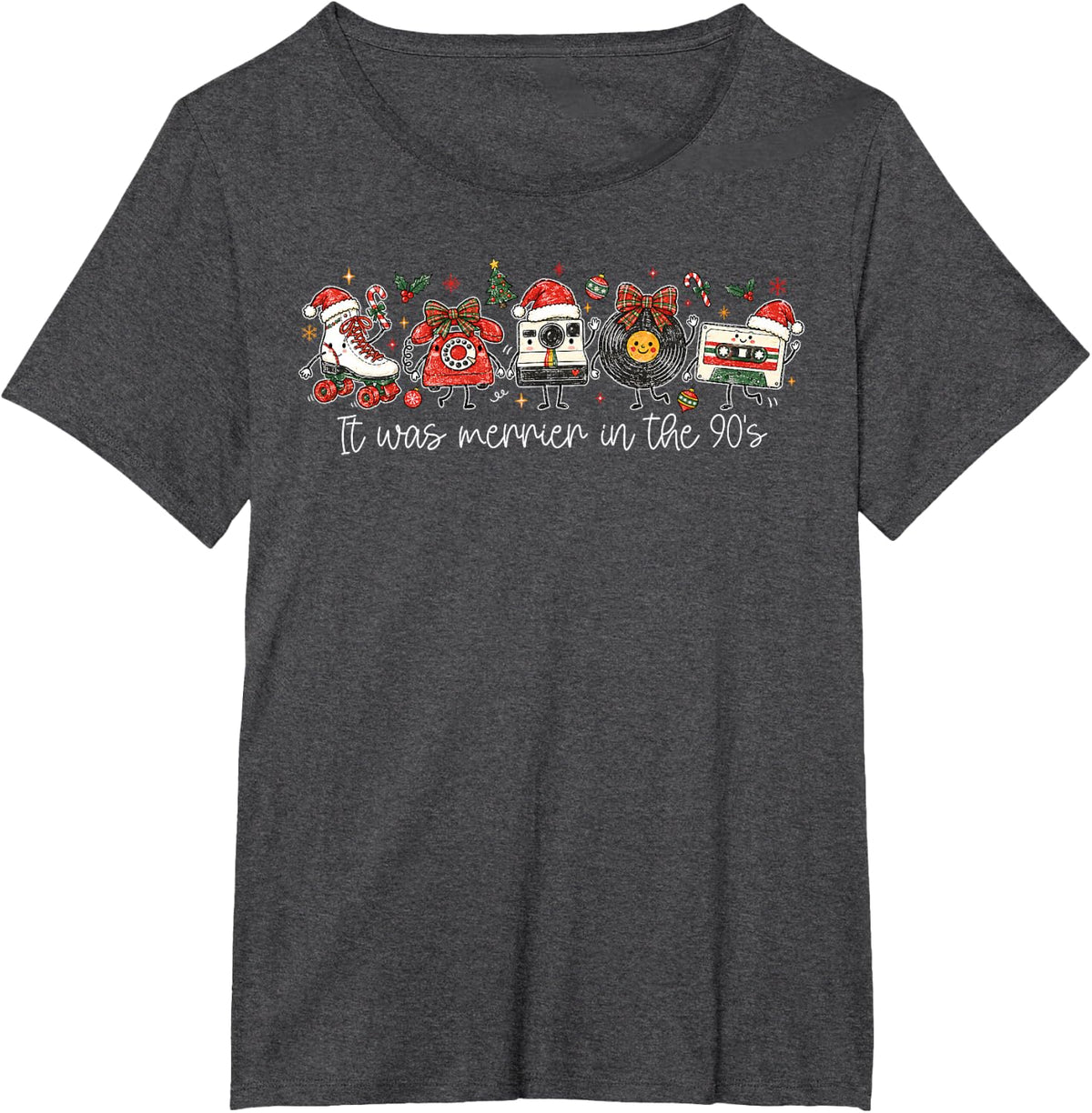 Ugly Christmas Sweater t was Merrier in The 90s Retro Xmas T-Shirt - Dark Heather Grey