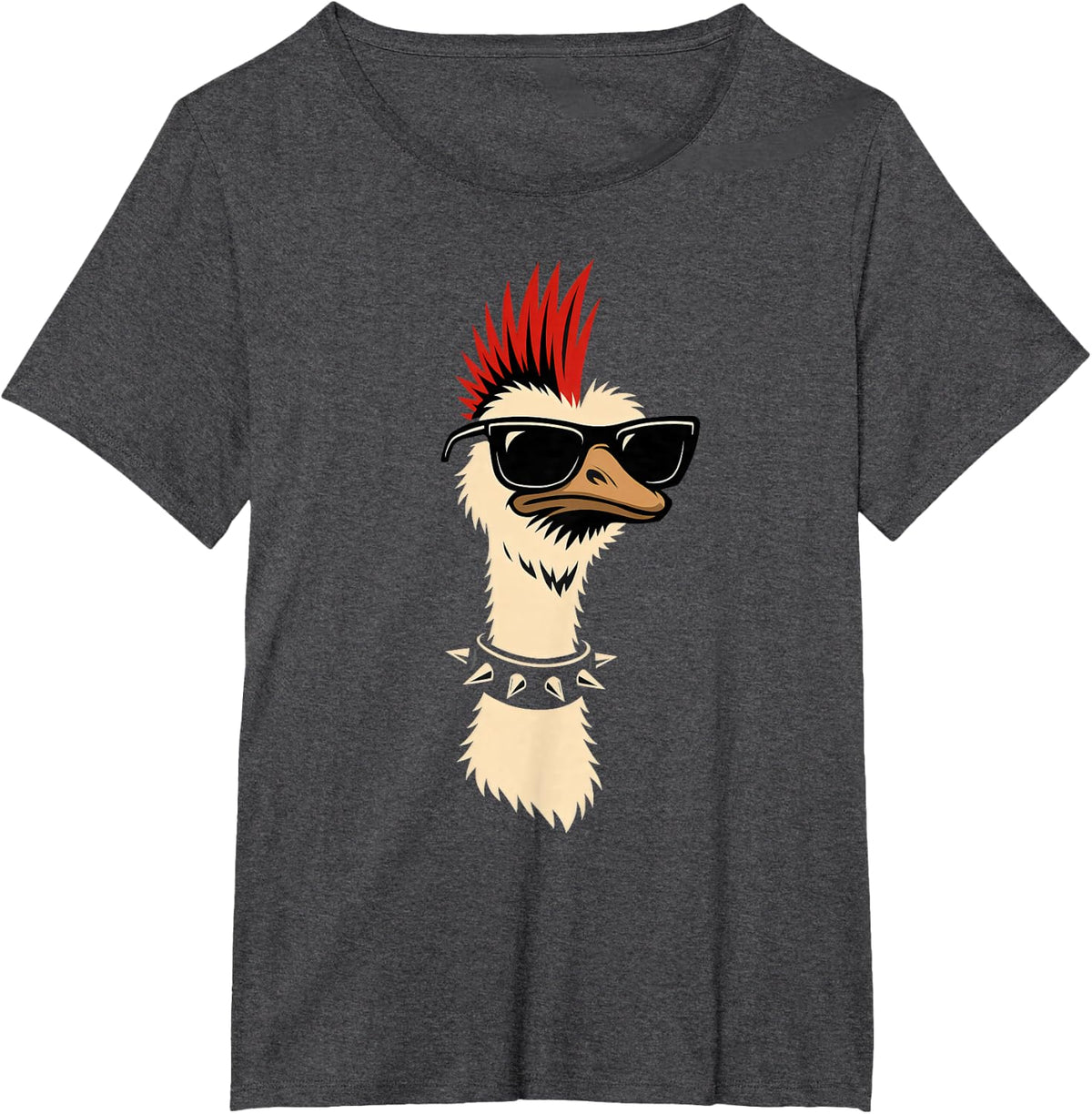 Funny Punk Ostrich Mohawk, Rock and Roll Band, Animal Lover T-Shirt - Dark Heather Grey