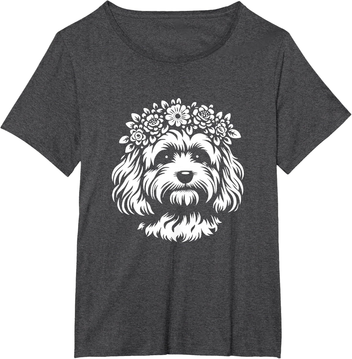 Floral Cavapoo Dog With Flower Crown Graphic Design Men Women Kids T-Shirt - Dark Heather Grey