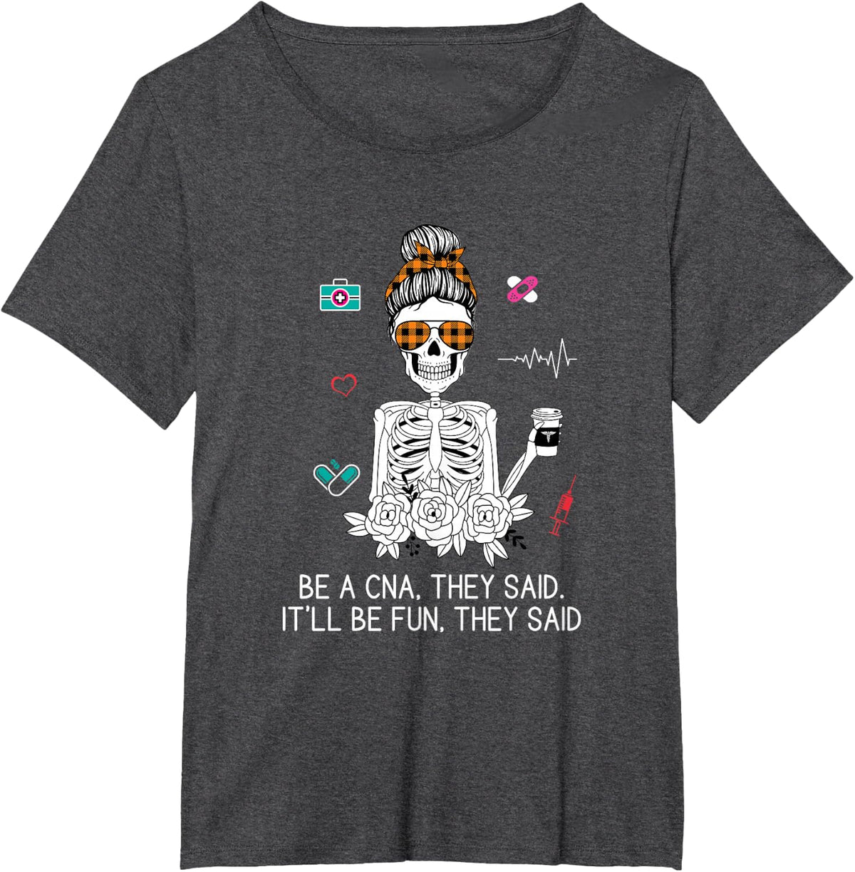 Funny CNA Humor Skeleton Certified Nursing Assistant Gag T-Shirt - Dark Heather Grey