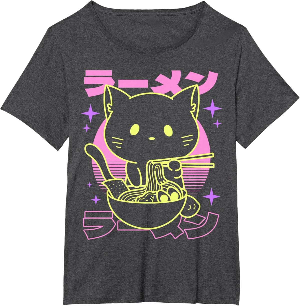 Anime Ramen Cat Japanese Retro Noodles Aesthetic Kawaii Cat Tee T-Shirt - Dark Heather Grey