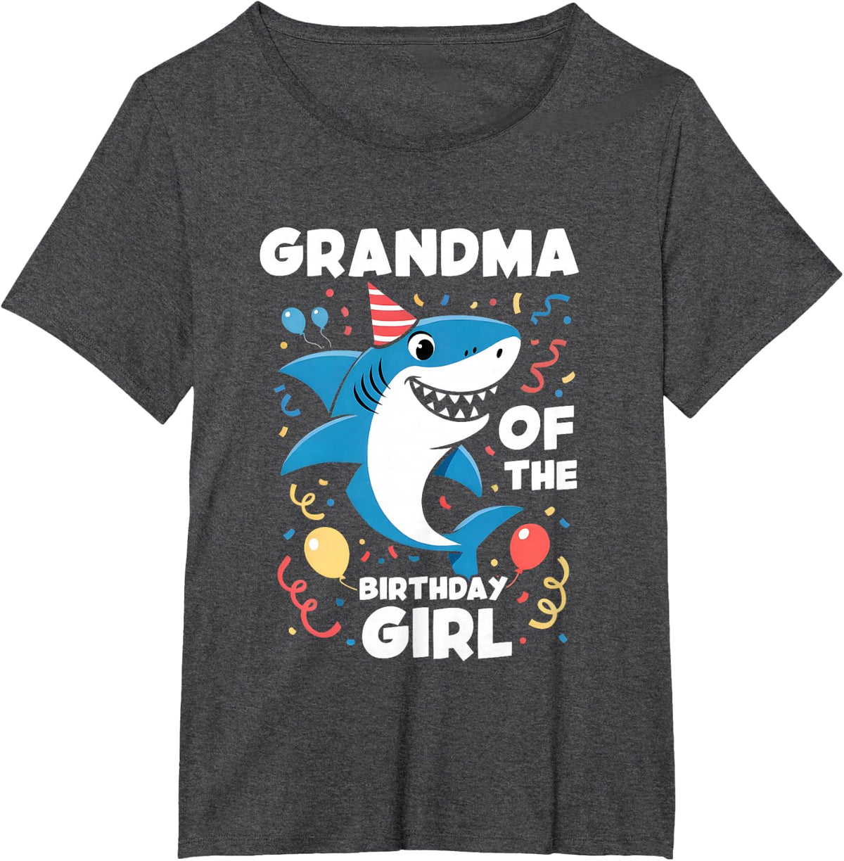 Shark Birthday Grandma of The Birthday Girl Family Matching T-Shirt - Dark Heather Grey