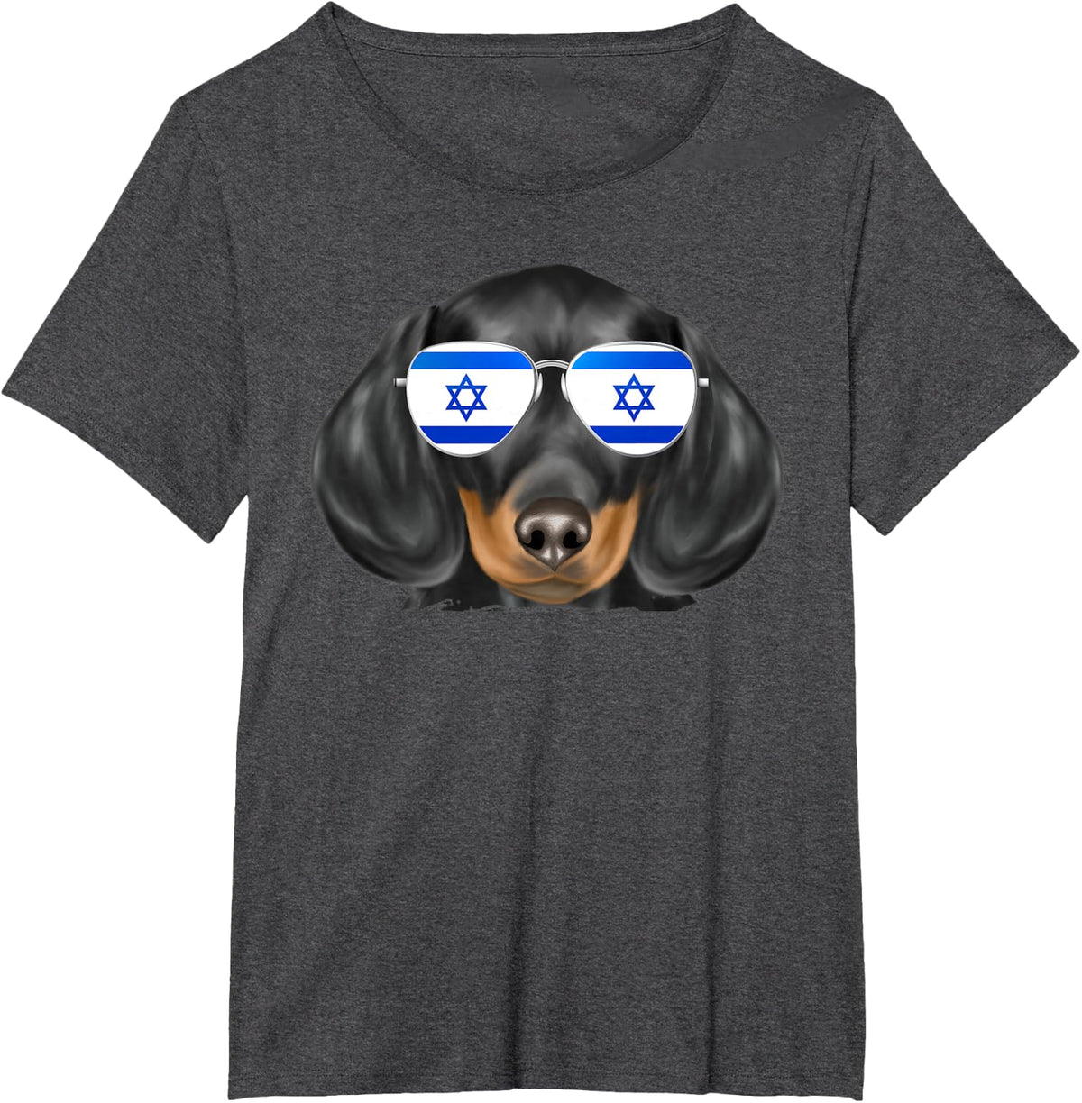 Black Dachshund Dog Israel Flag Sunglasses T-Shirt - Dark Heather Grey