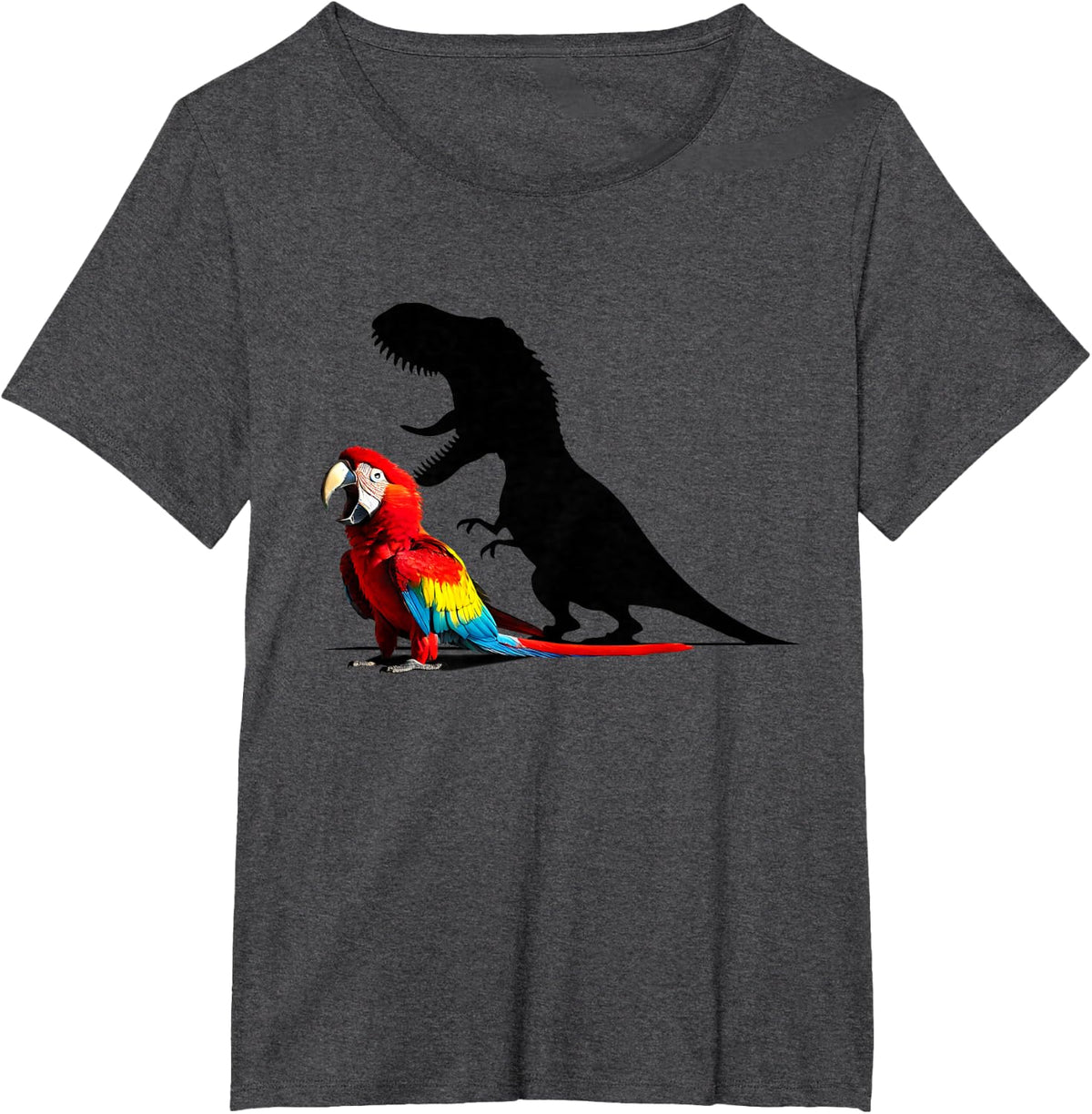 Funny Screaming Scarlet Macaw Parrot T-Rex Dinosaur Meme T-Shirt - Dark Heather Grey