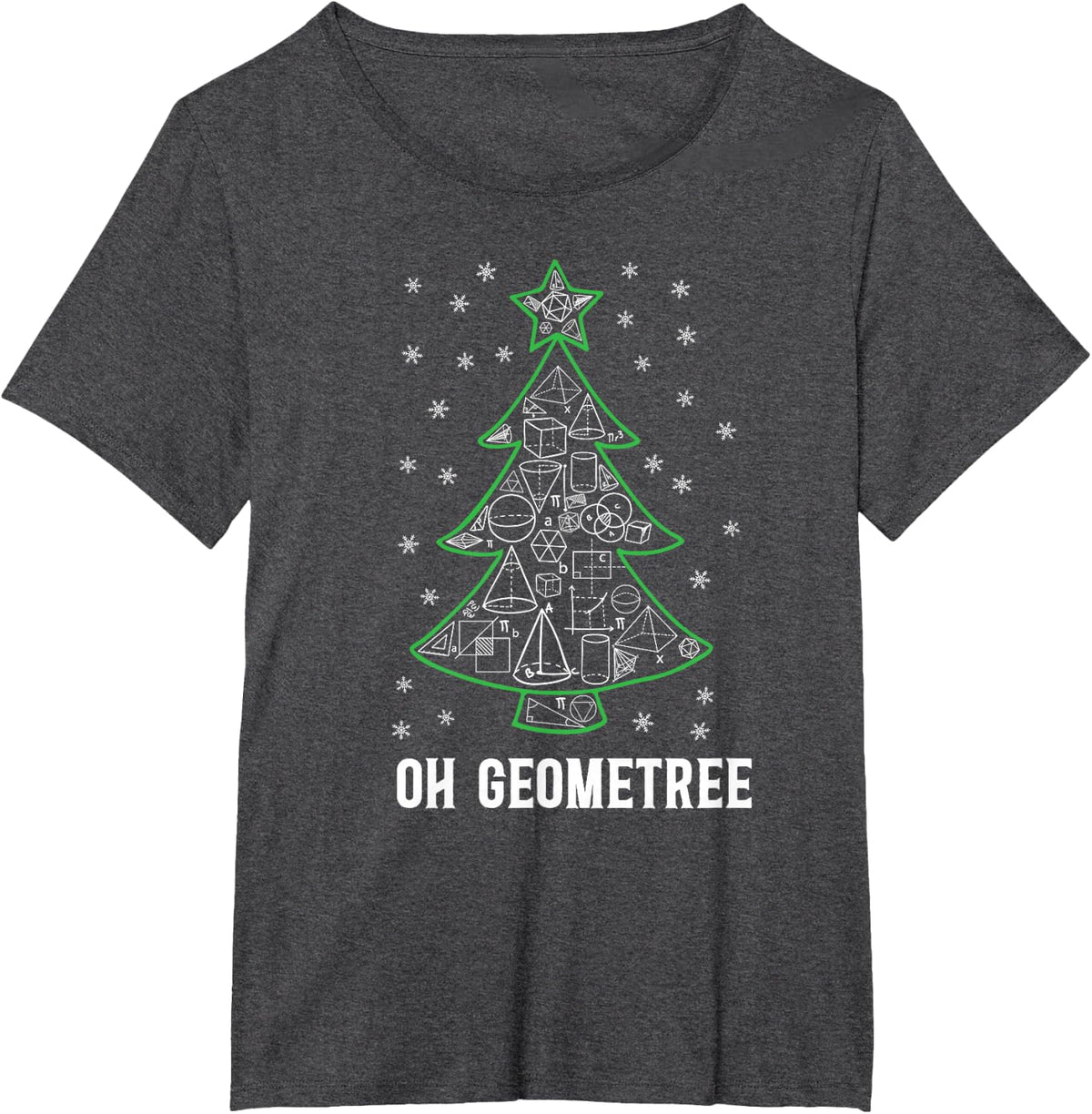 Math Nerd Student Christmas Tree Oh Geometree Geometry T-Shirt - Dark Heather Grey