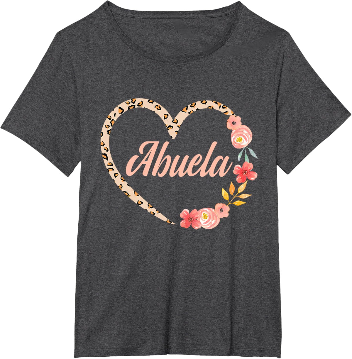 Abuela Valentine Leopard Floral Heart Spanish Grandma T-Shirt - Dark Heather Grey