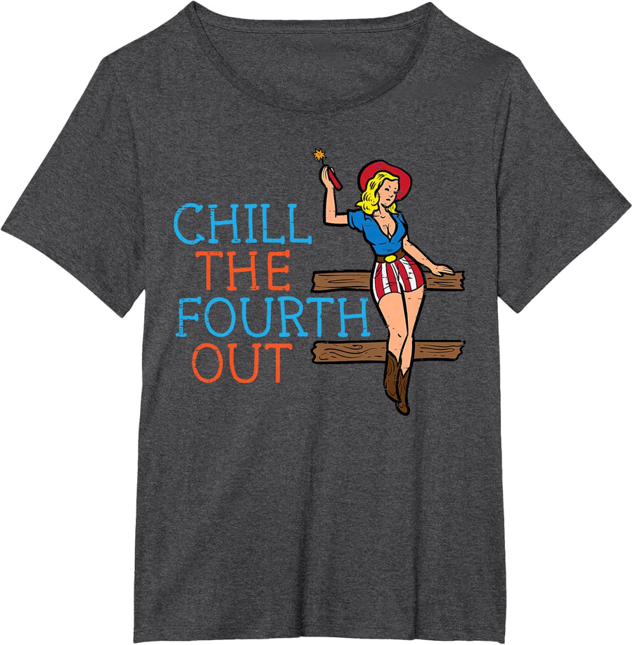 4th July Cowgirl Chill Fourth Out Patriotic Women Girls Kids T-Shirt - Dark Heather Grey