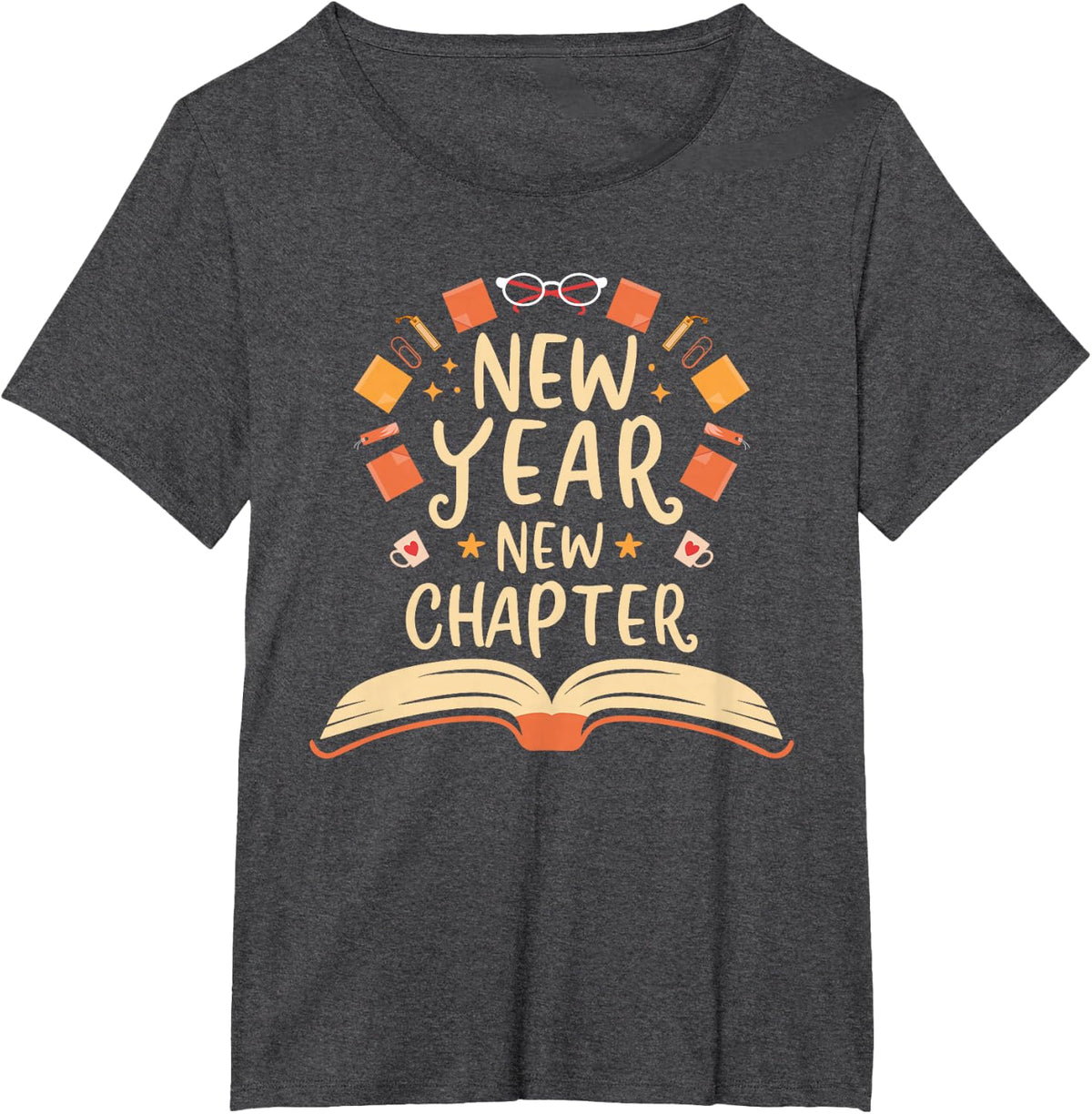 New Year New Chapter Happy New Year 2024 Book Lover T-Shirt - Dark Heather Grey