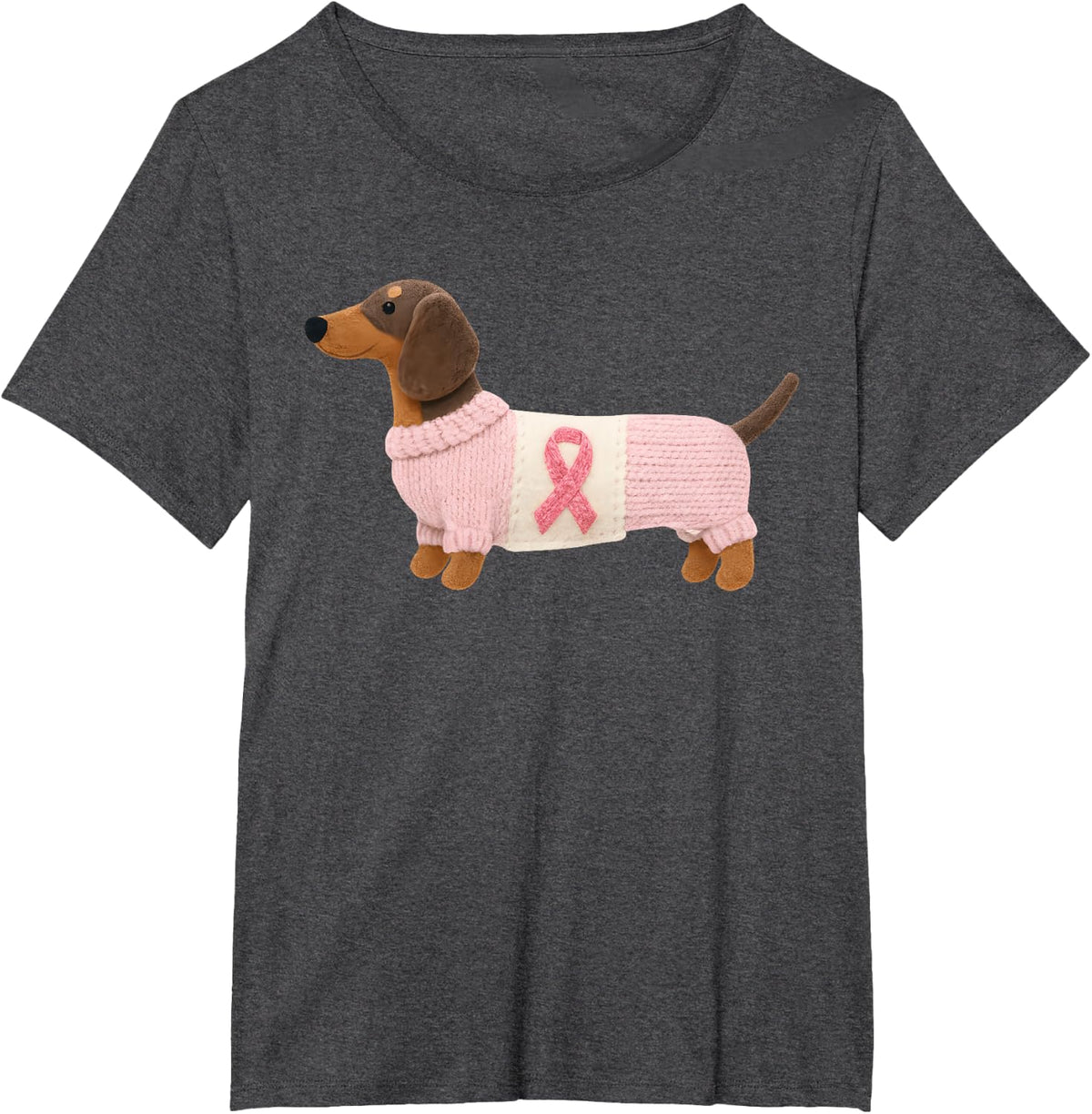 Dachshund Pink Ribbon Breast Cancer Awareness Support T-Shirt - Dark Heather Grey