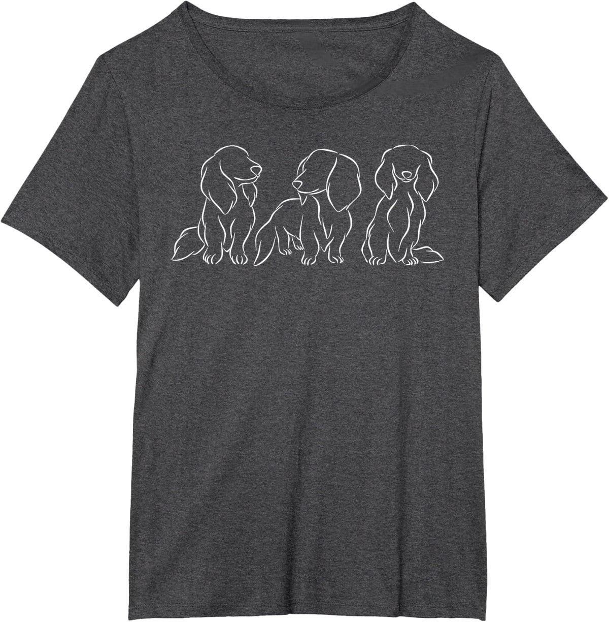 Long haired Dachshund Line Art Cute Doxie Wiener Dog Women T-Shirt - Dark Heather Grey