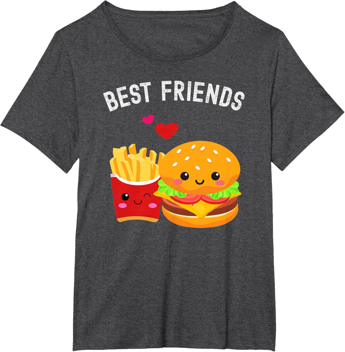 Best Friends Kawaii Burger and Fries Couple T-Shirt - Dark Heather Grey