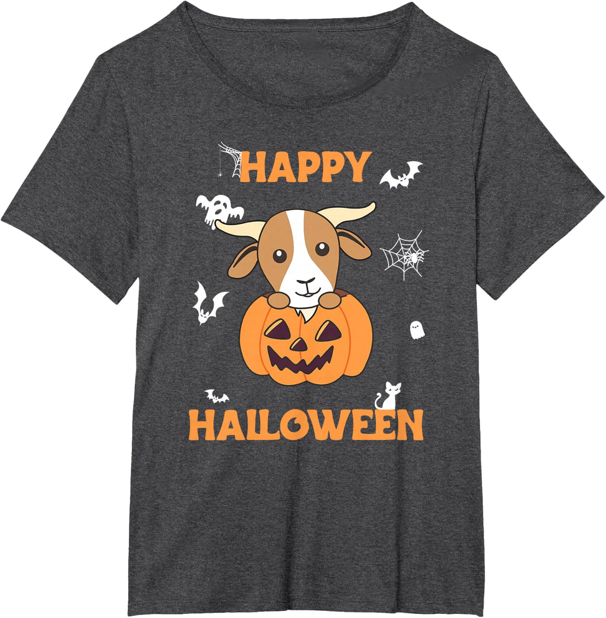 Goat In Pumpkin Goats Happy Halloween T-Shirt - Dark Heather Grey