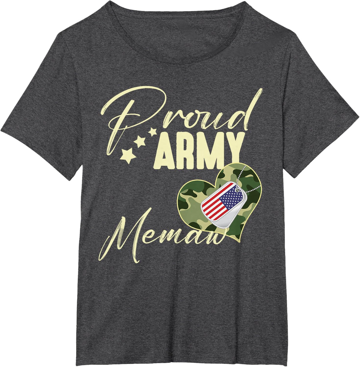 Proud Army MEMAW Camouflage Dog Tag USA American Flag T-Shirt - Dark Heather Grey
