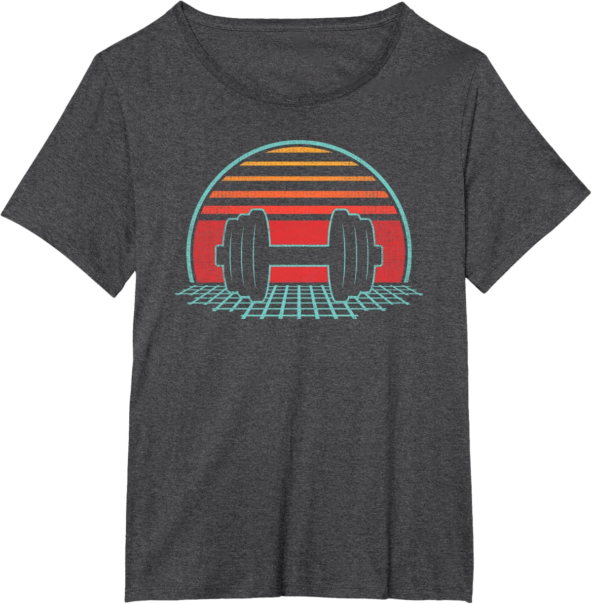 Weight Lifting Dumbbell Workout Retro Strongman Powerlifting T-Shirt - Dark Heather Grey