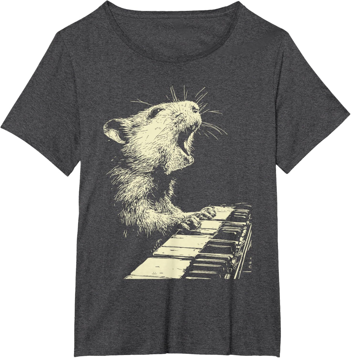 Funny Hamster Playing Piano Animal Musician Pianist Graphic T-Shirt - Dark Heather Grey