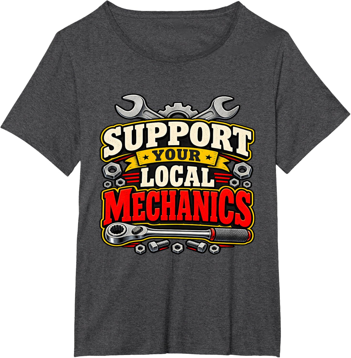 Support Your Local Mechanics Auto Repair Wrenching T-Shirt - Dark Heather Grey
