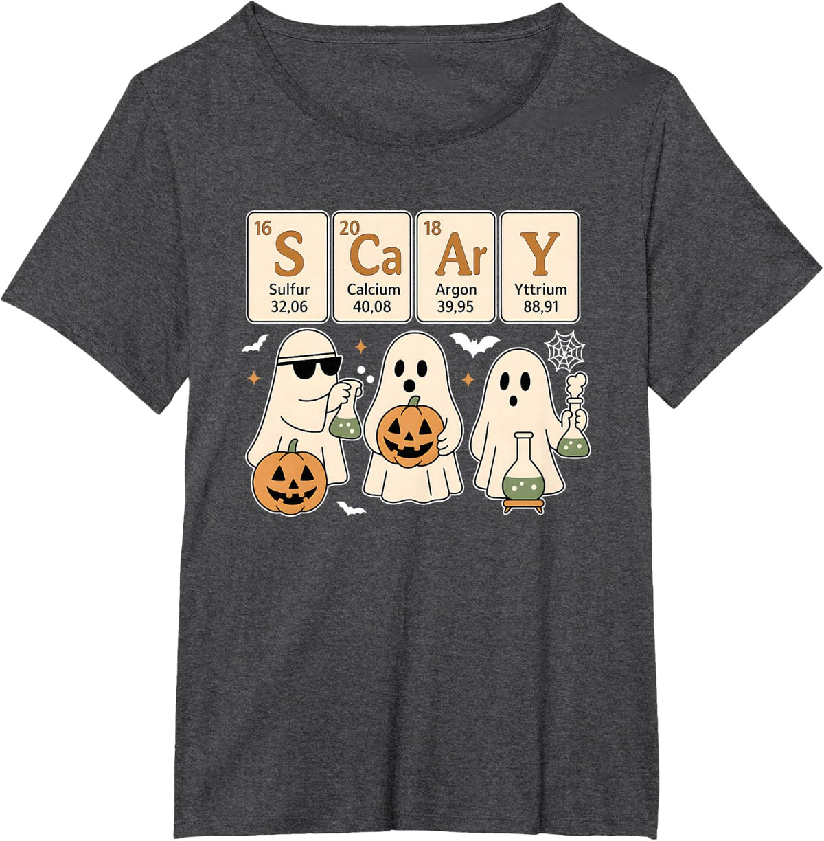 Scary Periodic Table Science Ghost Halloween Teacher T-Shirt - Dark Heather Grey