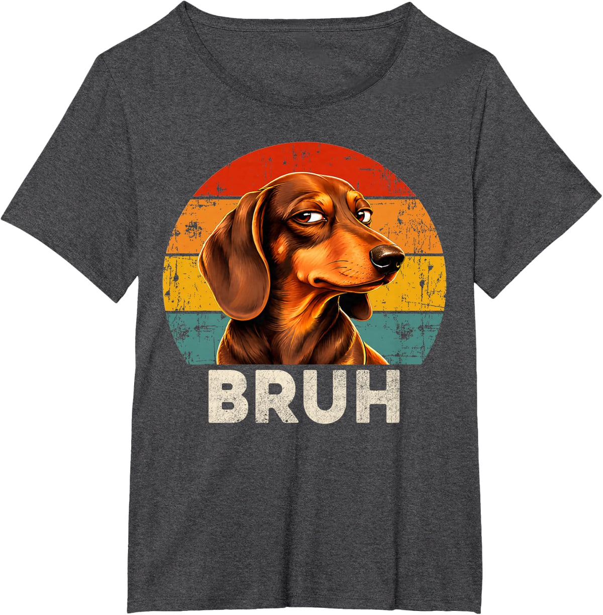 Bruh Funny Dachshund Meme Dog Graphic Dog Owners Lovers T-Shirt - Dark Heather Grey