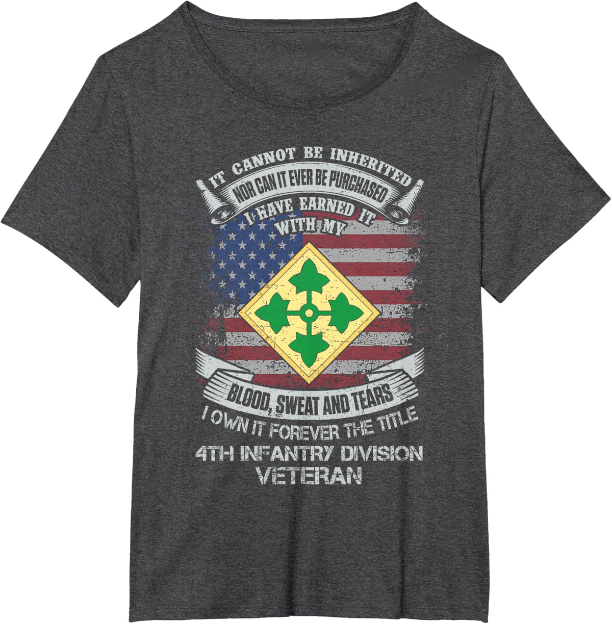 Own Forever The Title 4th Infantry Division Veteran Flag USA T-Shirt - Dark Heather Grey
