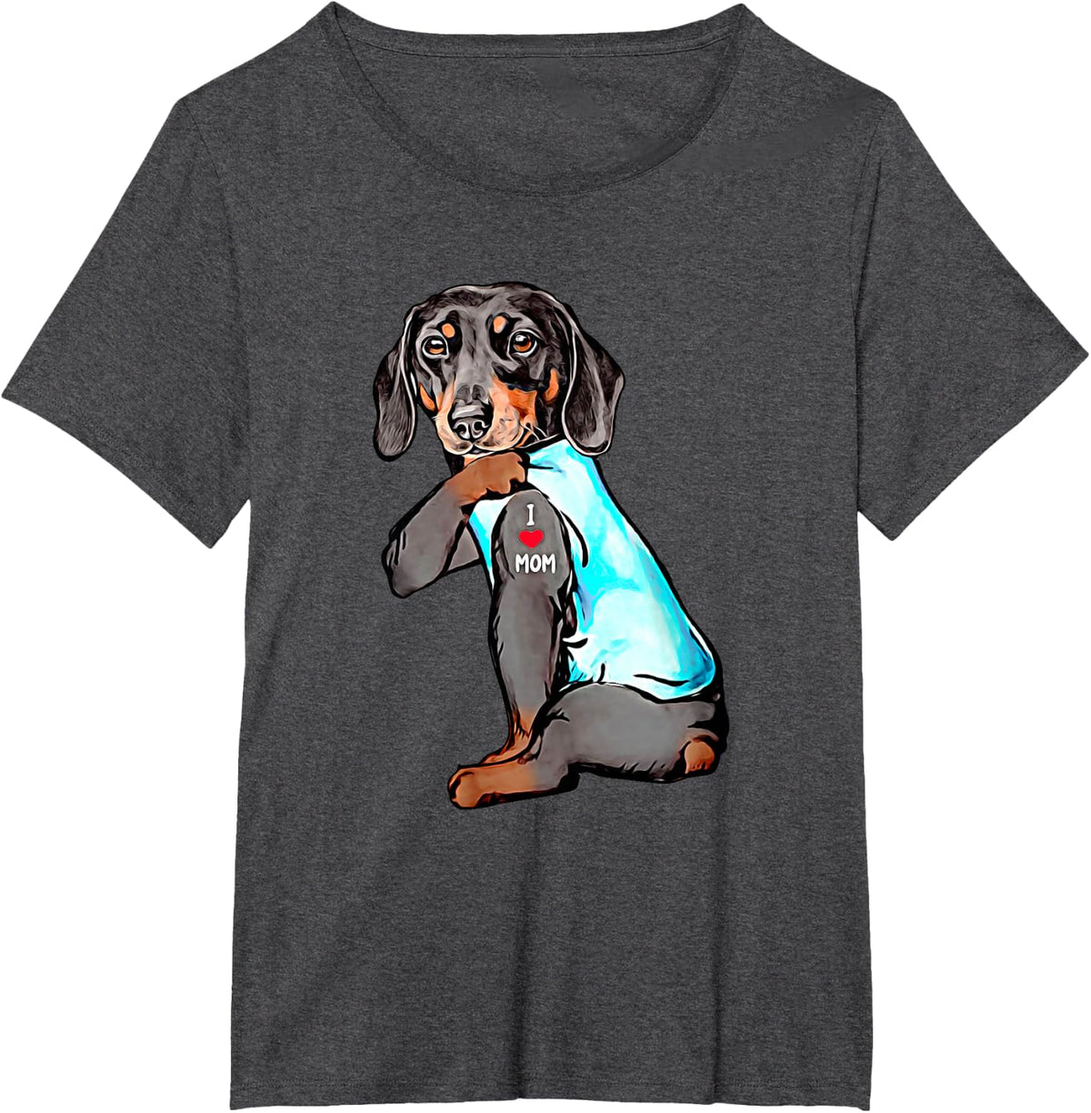Funny Dachshund Dog Tattoo I Love Mom Dogmom Gift T-Shirt - Dark Heather Grey