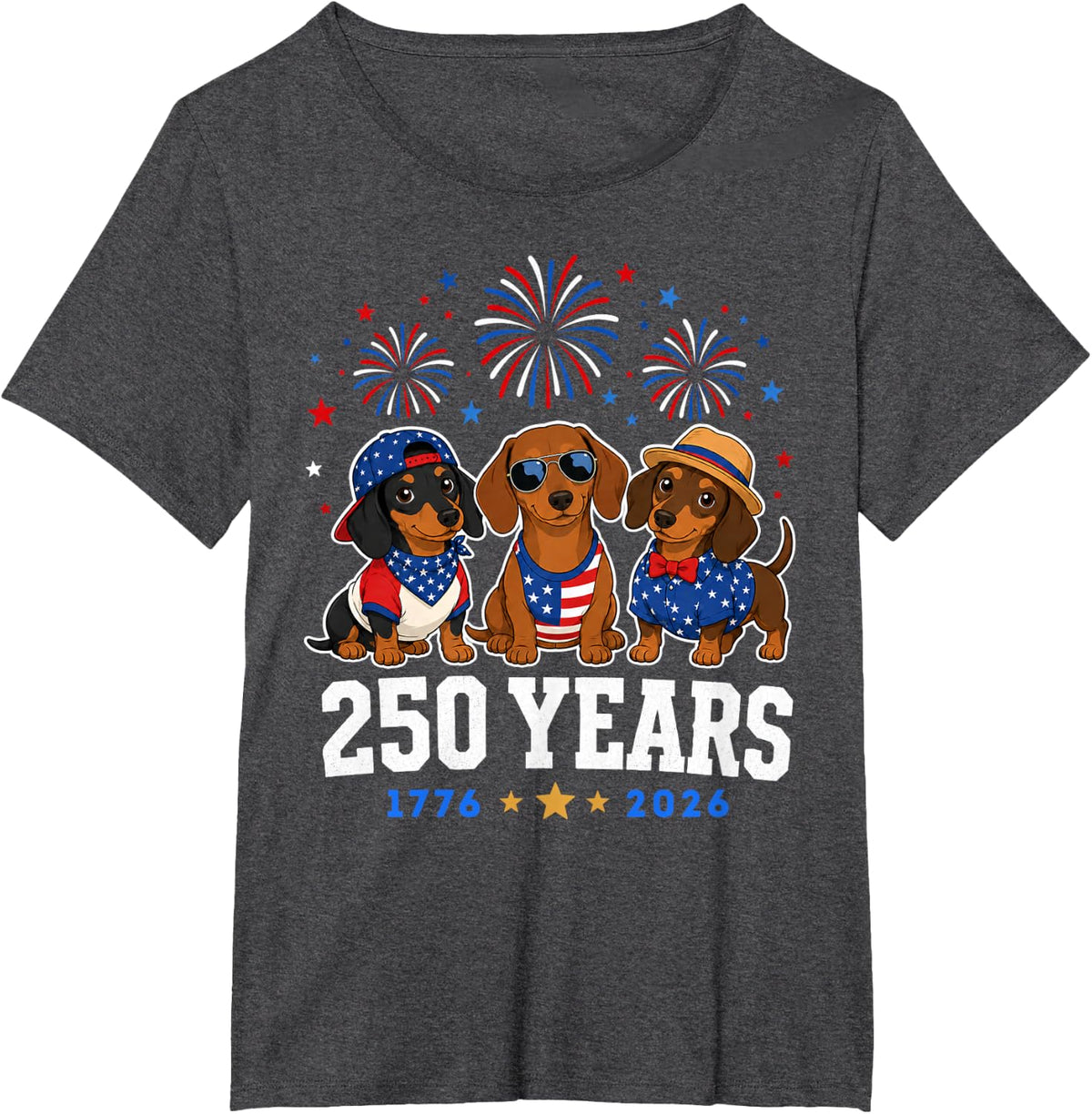 Dachshund 250 Anniversary USA 250th Dachshund 4th of July T-Shirt - Dark Heather Grey