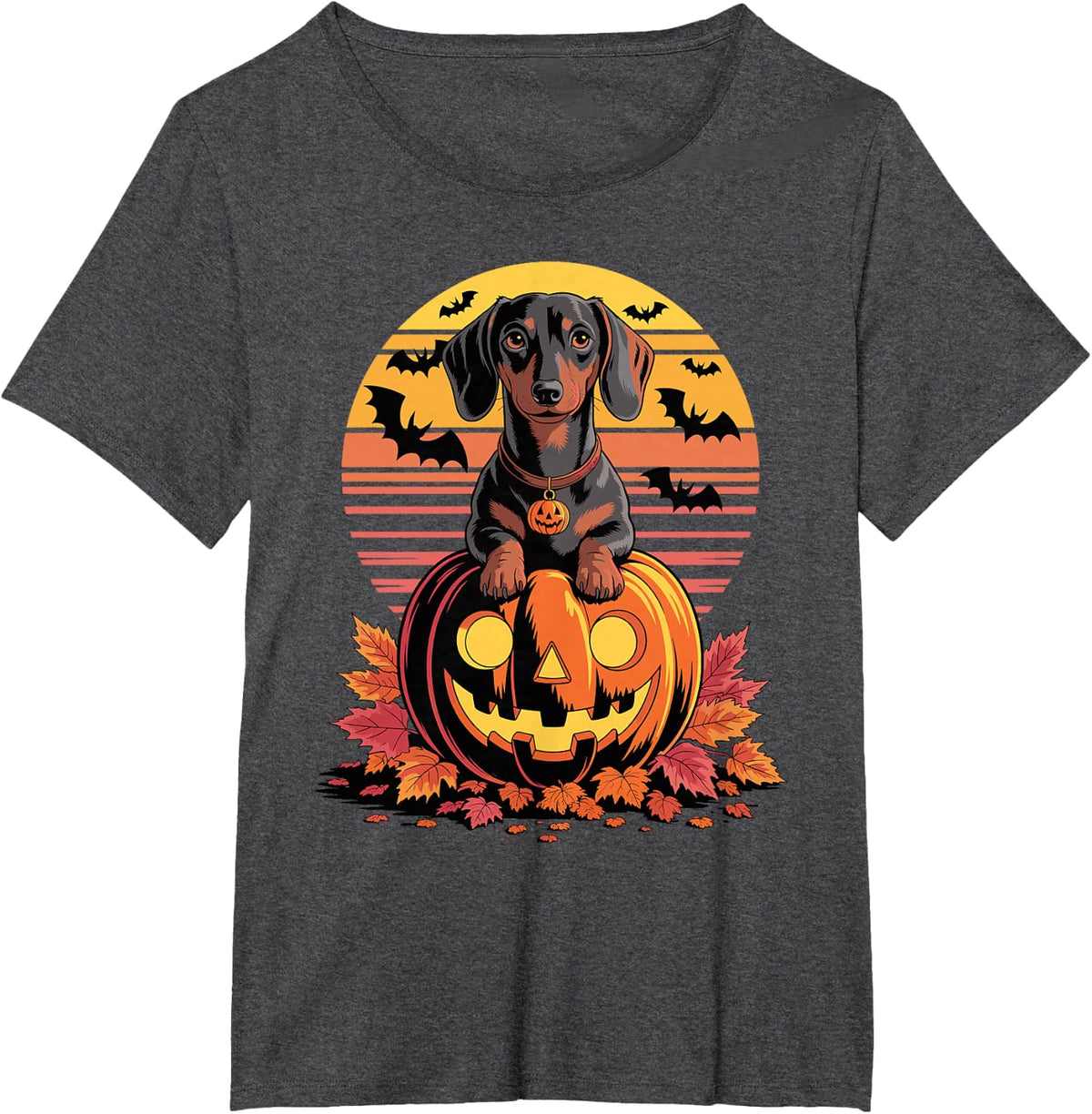 Halloween Retro Dachshund Dachshunds Doxie T-Shirt - Dark Heather Grey
