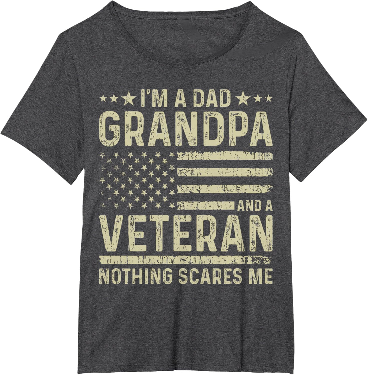 I'm a Dad Grandpa and a Veteran Nothing scares me T-Shirt - Dark Heather Grey