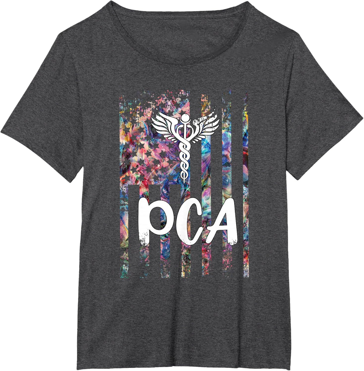 PCA American Flag Patient Care Assistant PCA Nurse T-Shirt - Dark Heather Grey