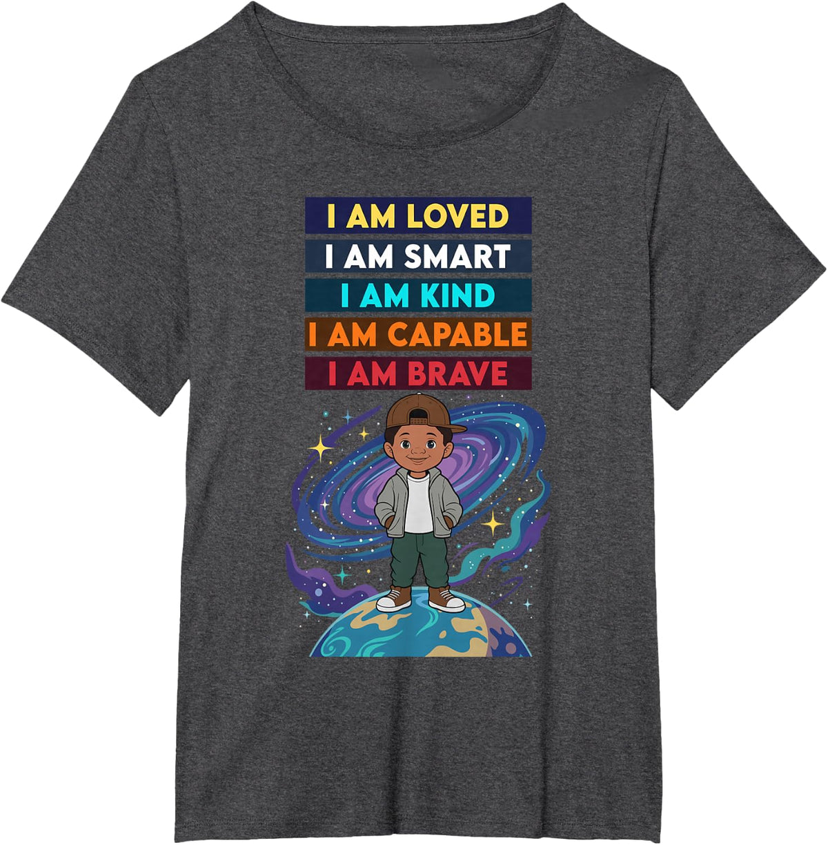 Black History Month Positive Affirmation Tees Galaxy Space T-Shirt Boys Kids - Dark Heather Grey
