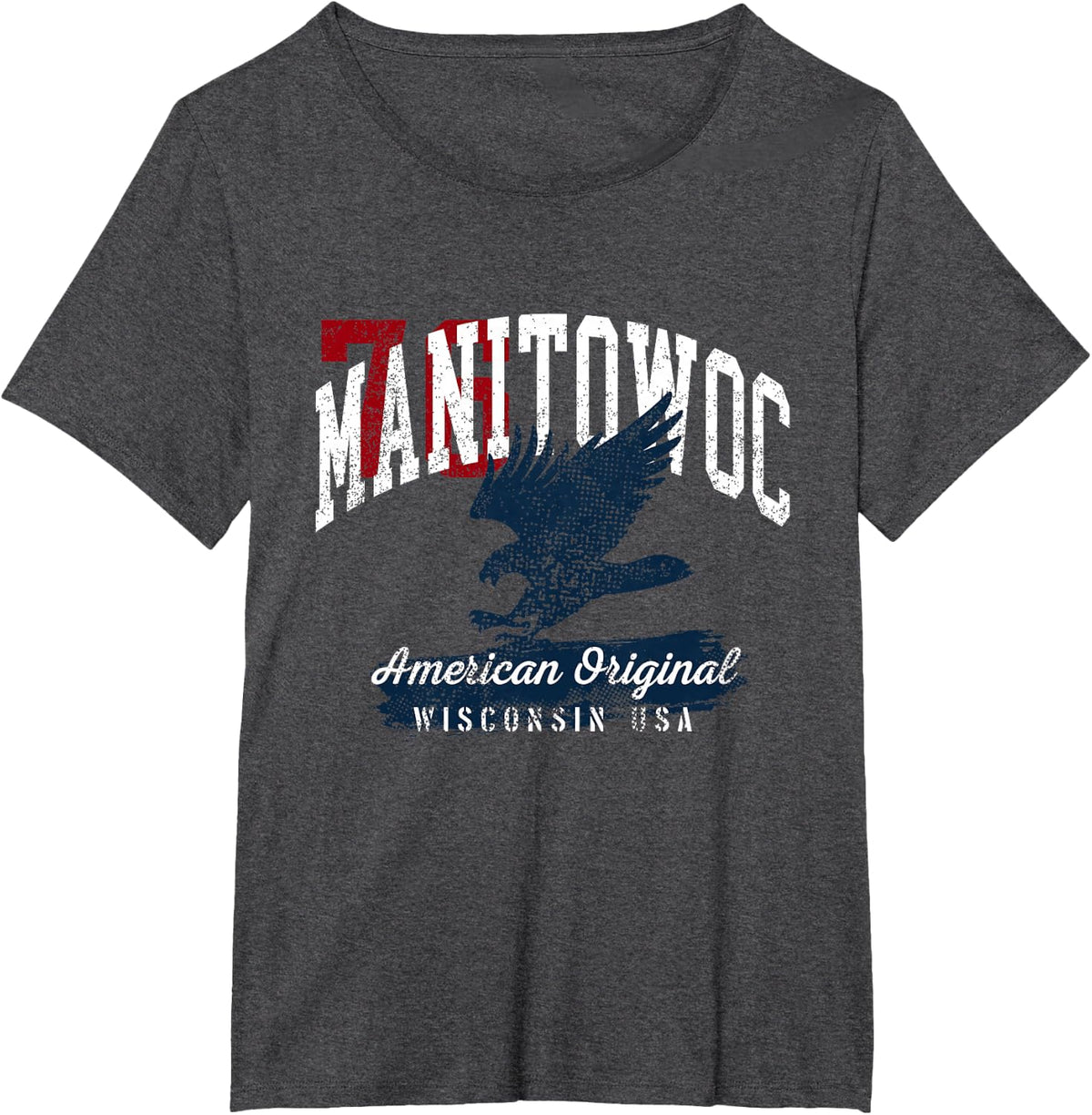 Manitowoc Wisconsin Vintage Patriotic Sports Design T-Shirt - Dark Heather Grey