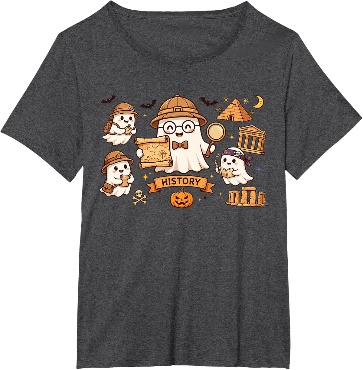History Teacher Educator School Halloween Boo Crew T-Shirt - Dark Heather Grey