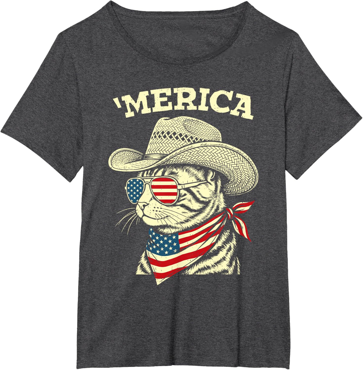 Funny USA Merica Cat 4th of July Patriotic America Men Women T-Shirt - Dark Heather Grey