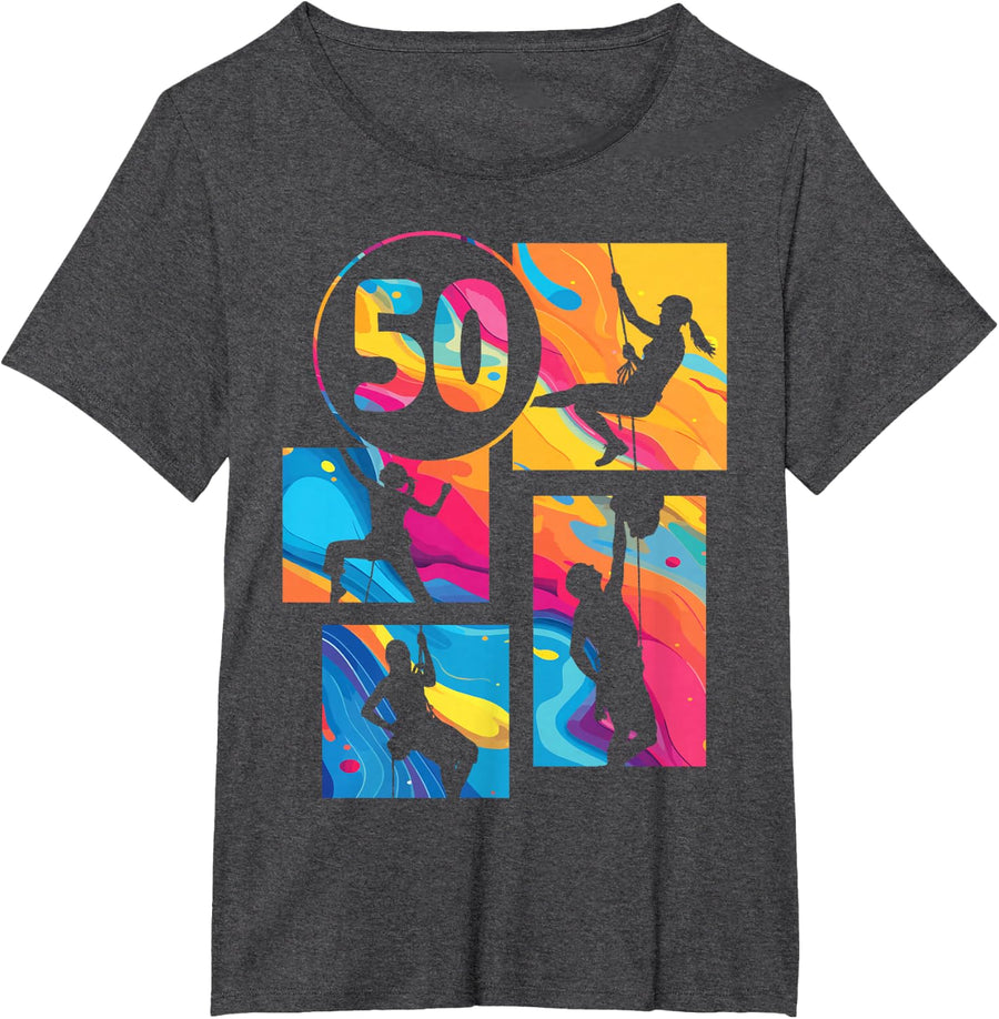 50th Birthday Climbing Rock Climber Bouldering 50 Years Old T-Shirt - Dark Heather Grey