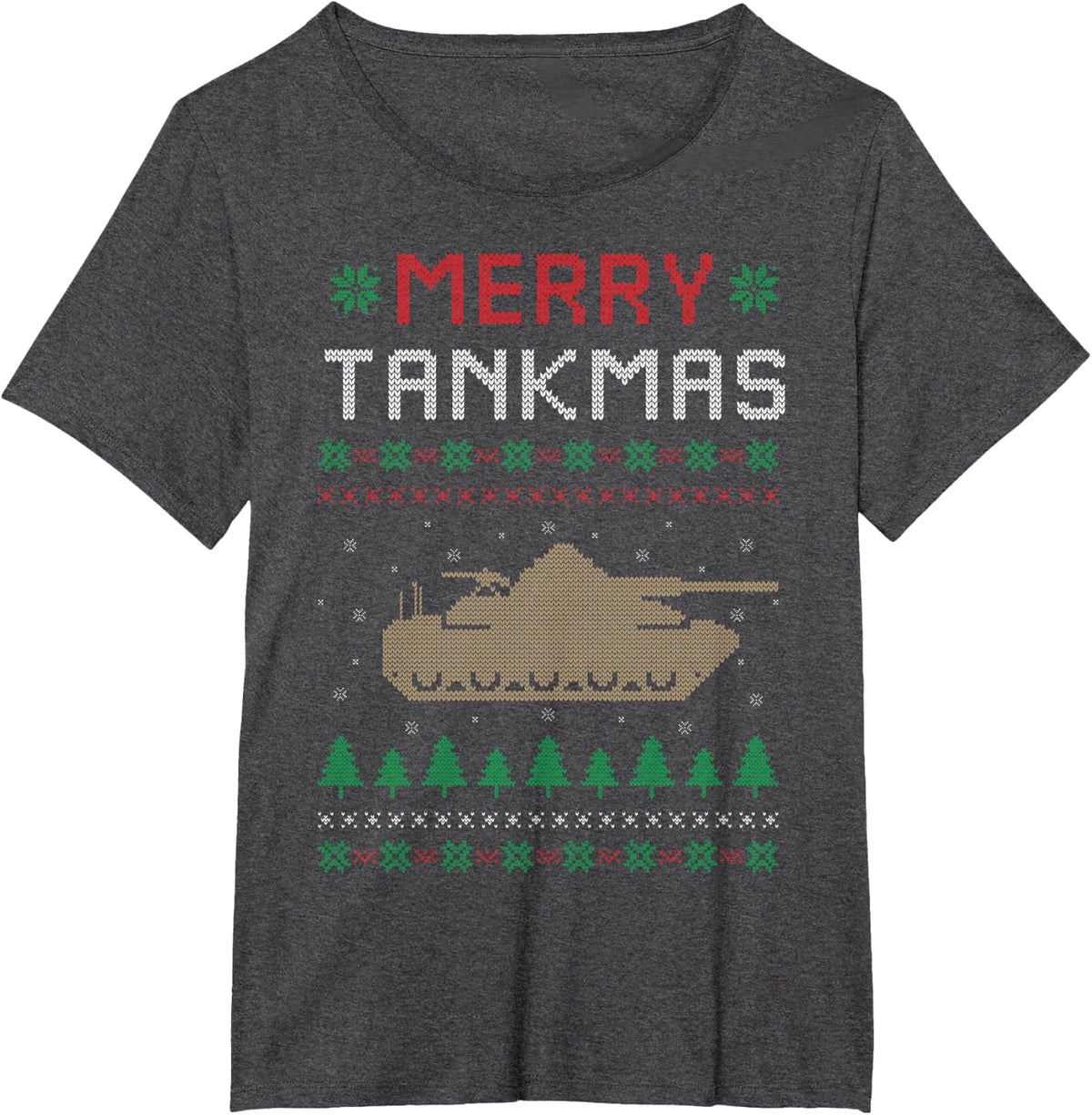 Merry Tankmas Battle Tank War Tank Ugly Christmas Sweater T-Shirt - Dark Heather Grey