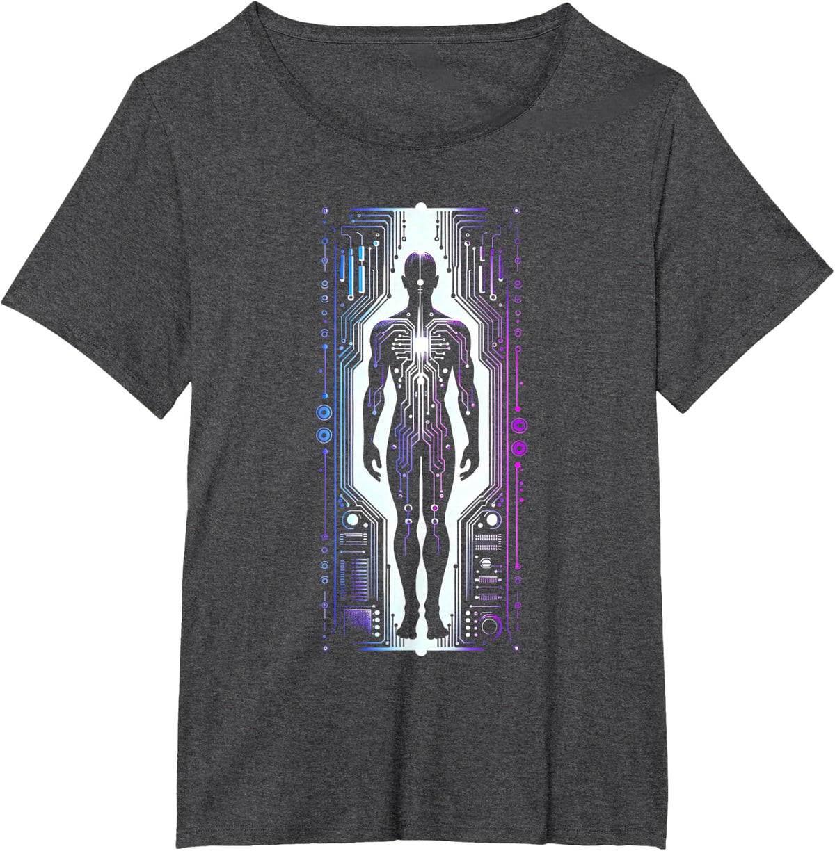 Retro Futuristic Circuit Board Cyberpunk T-Shirt - Dark Heather Grey