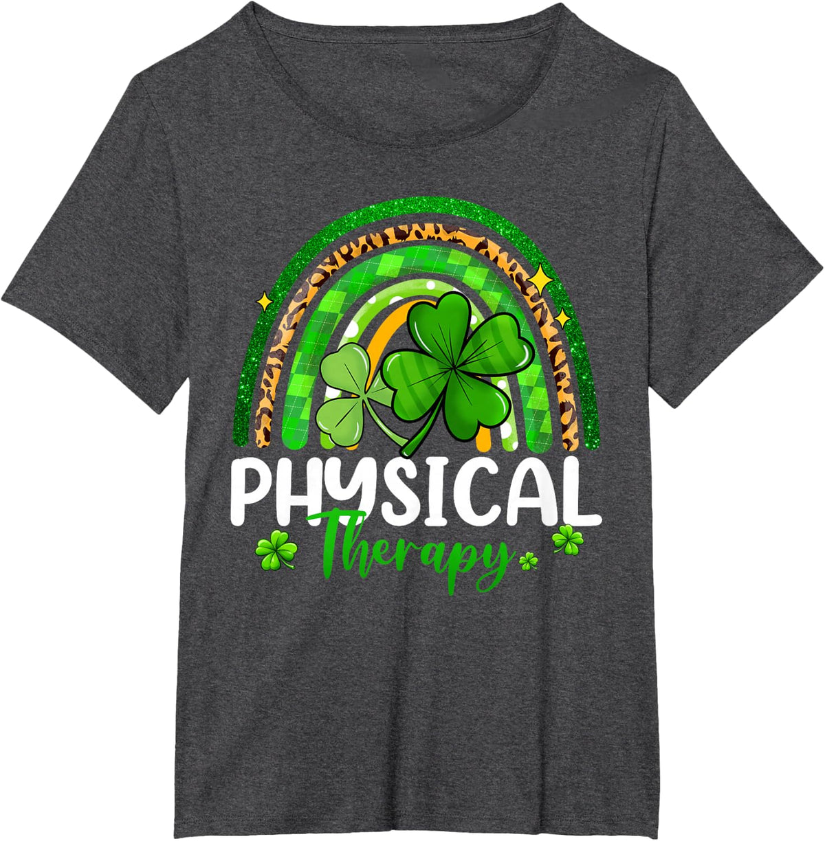 Physical Therapy St Patricks Day Rainbow Women Therapist T-Shirt - Dark Heather Grey