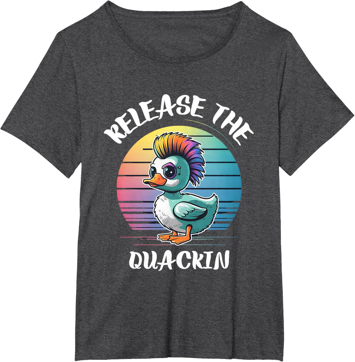 Funny Duck Shirts Release The Quackin Unisex-Adults Black Cotton 60% Polyester 40% Modern Lightweight Short-sleeve T-Shirt -