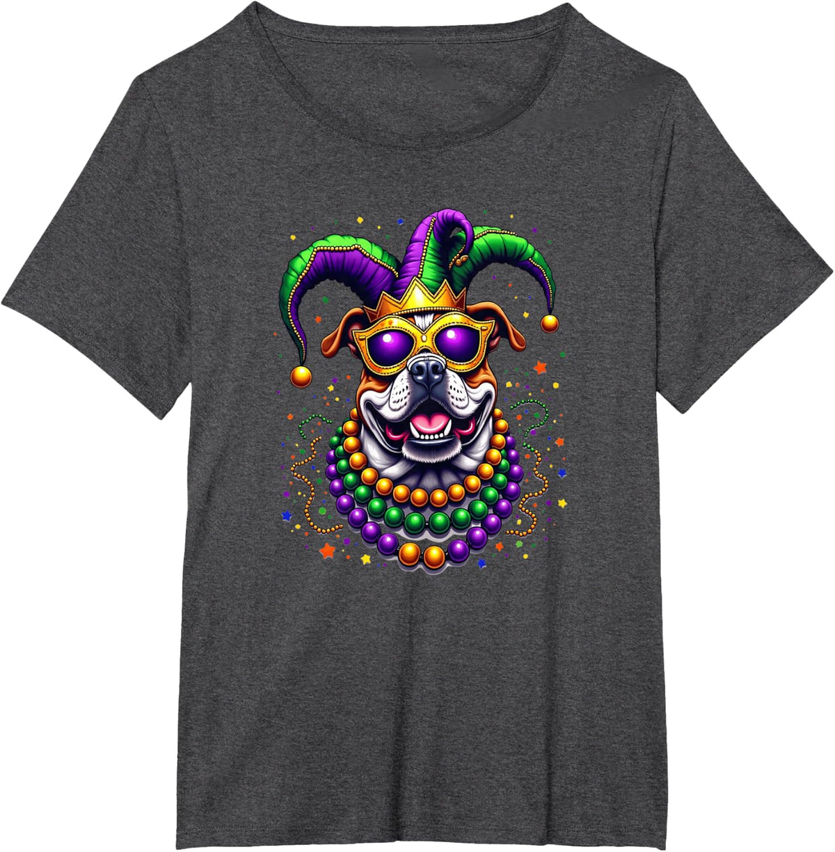 English Bulldog Dog Lover Cute Mardi Gras Carnival T-Shirt - Dark Heather Grey