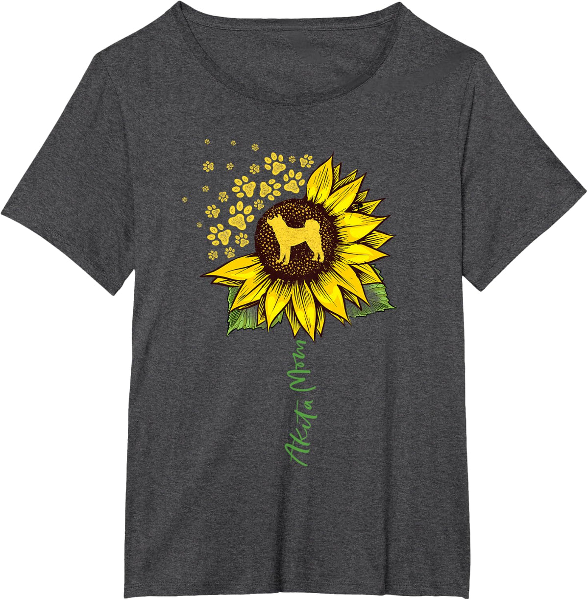 Akita Mom Sunflower Akita Inu Lover Gifts Dog Mom Mama T-Shirt - Dark Heather Grey