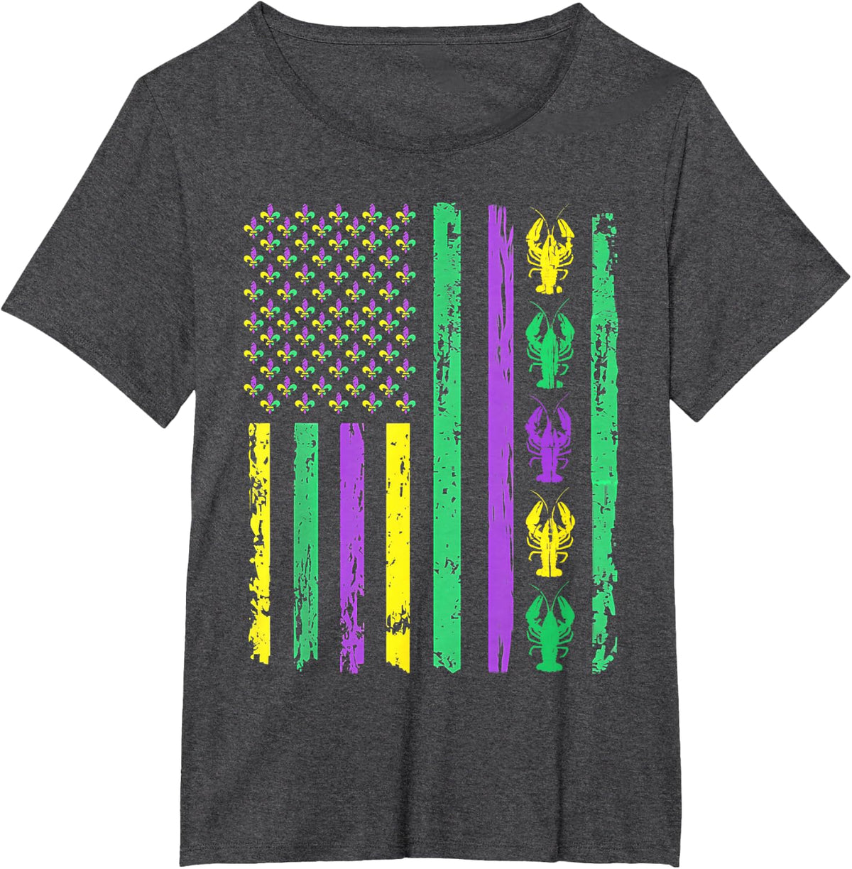 Carnival Mardi Gras USA American Flag Crawfish Parade Outfit T-Shirt - Dark Heather Grey