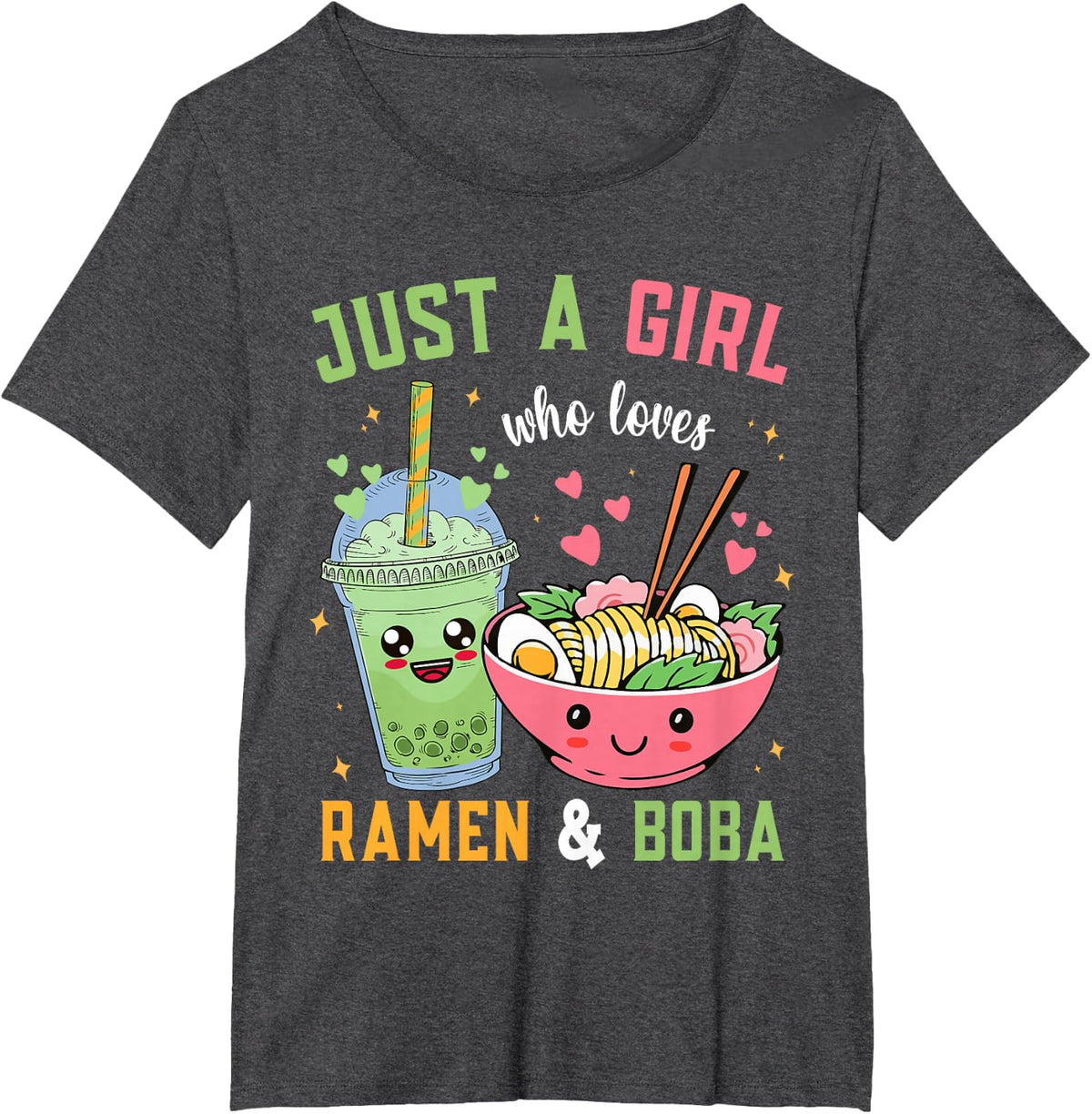 Japanese Anime for a Girl who Loves Ramen and Bobakawaii T-Shirt - Dark Heather Grey