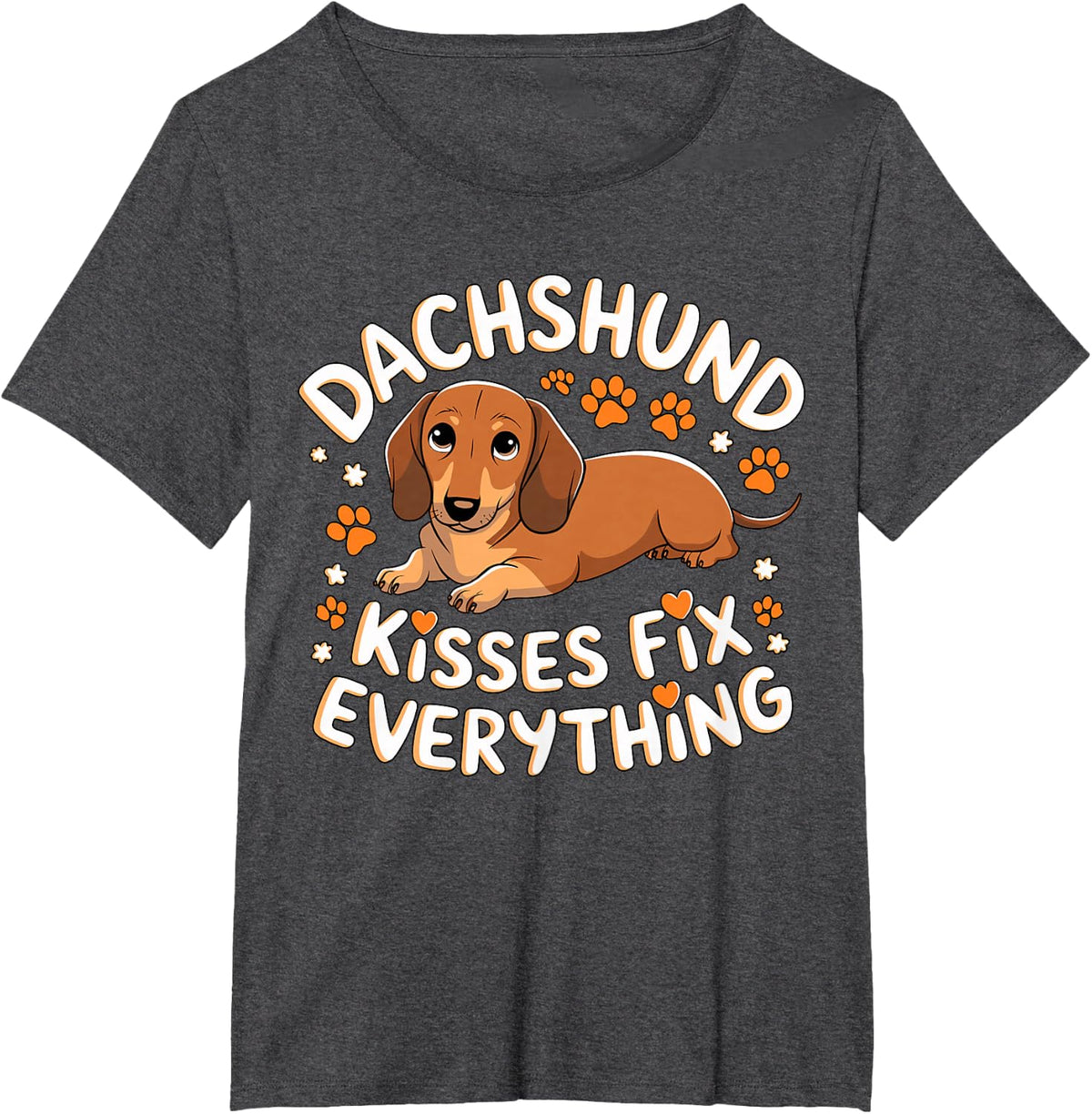 Dachshund Kisses Fix Everything T-Shirt - Dark Heather Grey